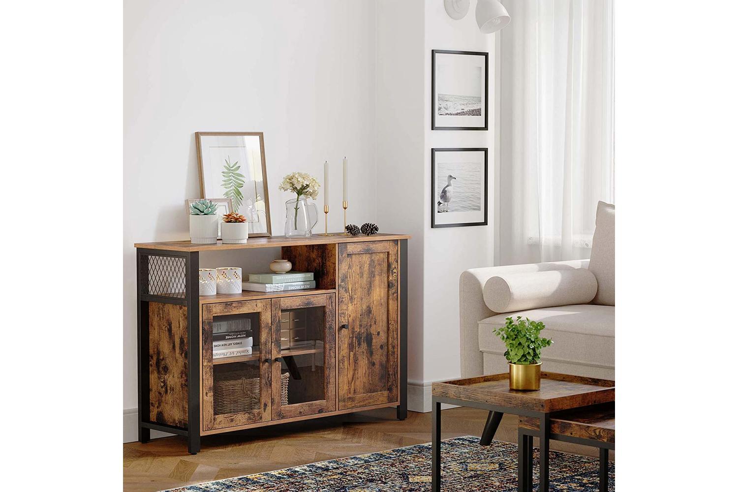 Vasagle Storage Cabinet | Particleboard And Steel | Rustic Brown And Black | 110 X 33 X 75 Cm-2