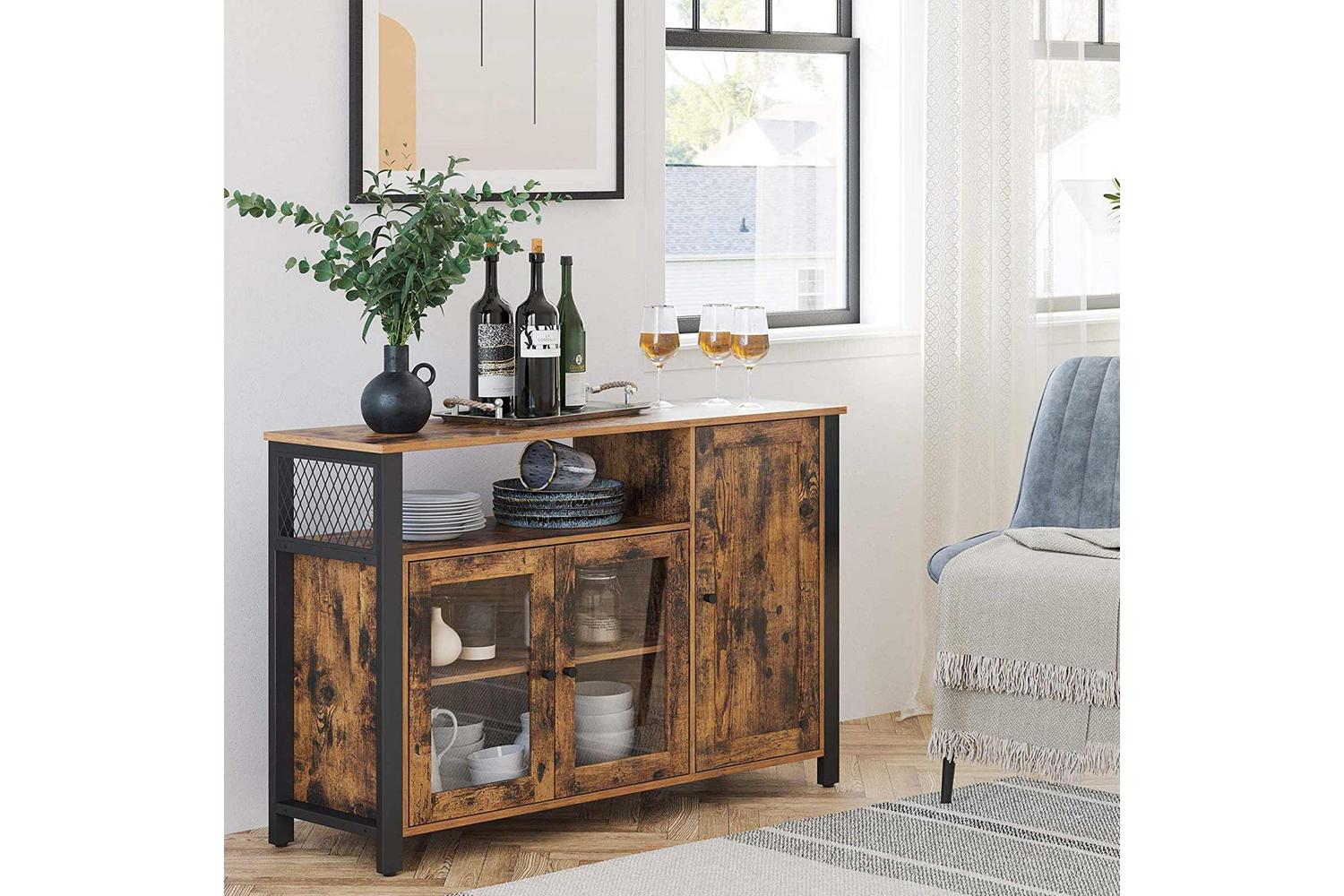 Vasagle Storage Cabinet | Particleboard And Steel | Rustic Brown And Black | 110 X 33 X 75 Cm-3