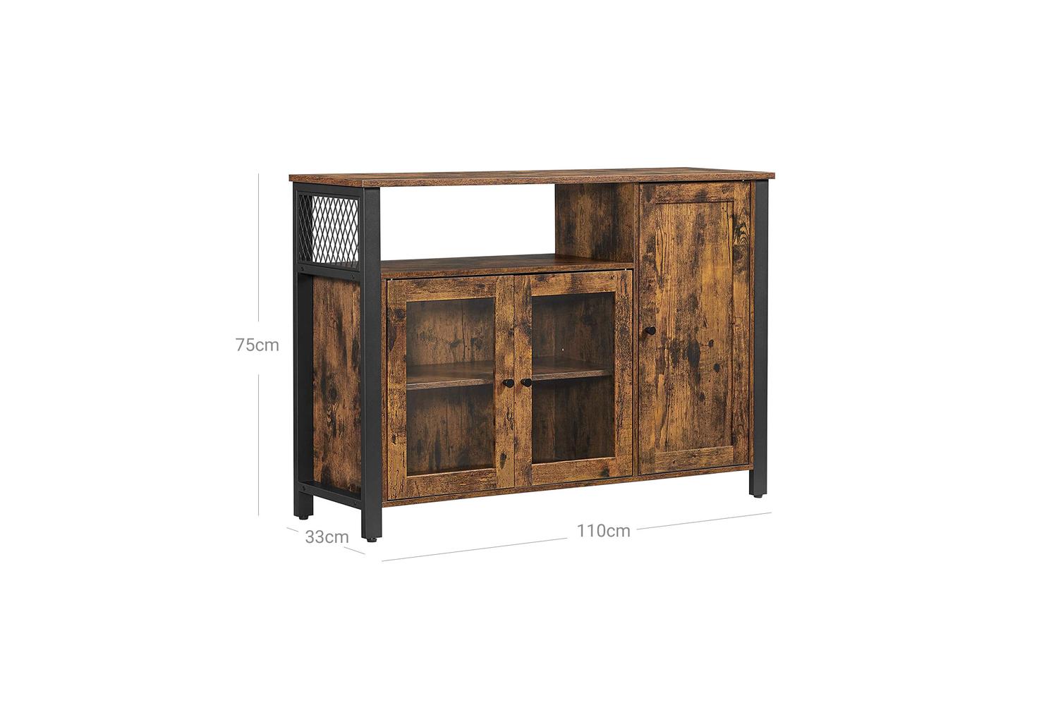 Vasagle Storage Cabinet | Particleboard And Steel | Rustic Brown And Black | 110 X 33 X 75 Cm-6