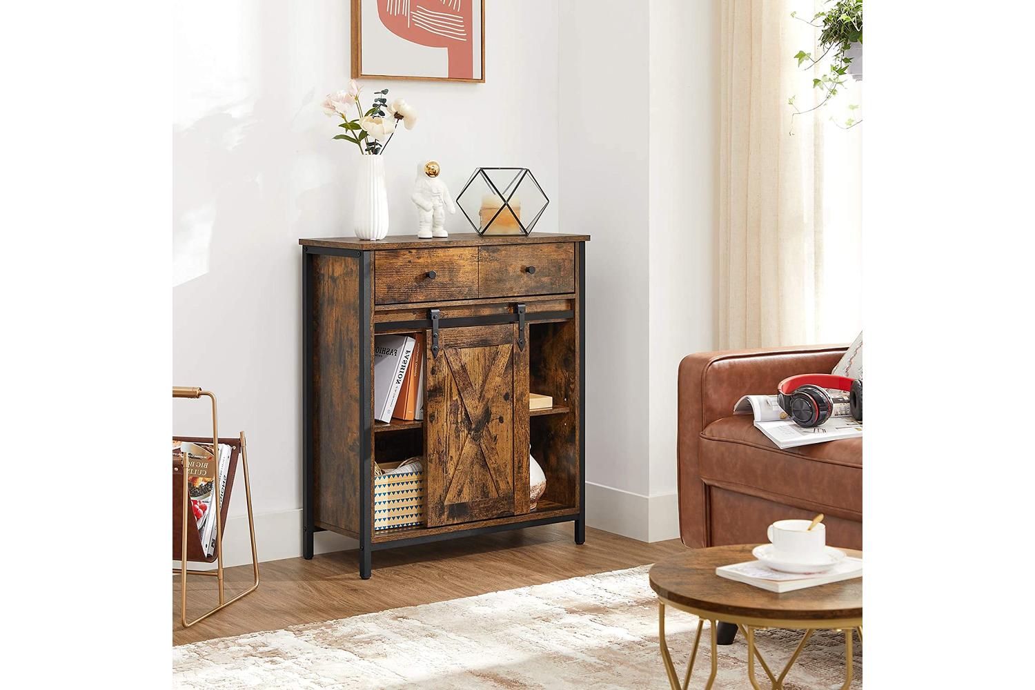 Vasagle Storage Cabinet | Particleboard & Steel | Rustic Brown & Black | 70 X 30 X 80 Cm-2