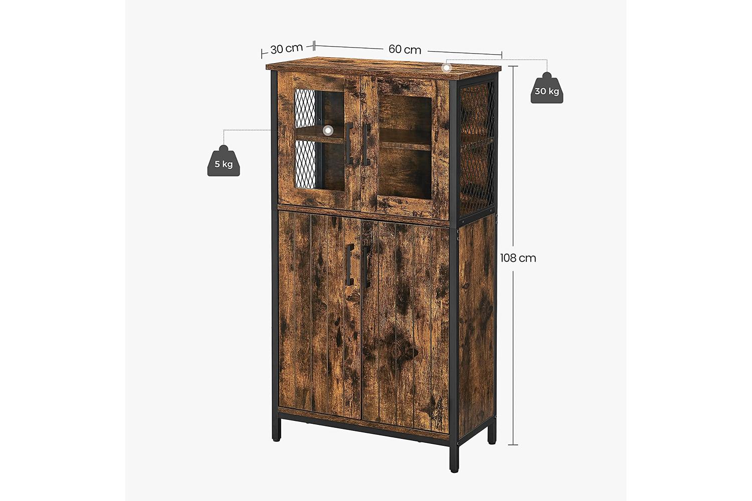Vasagle Storage Cabinet | Particleboard Steel Glass | 60 X 30 X 108 Cm-4