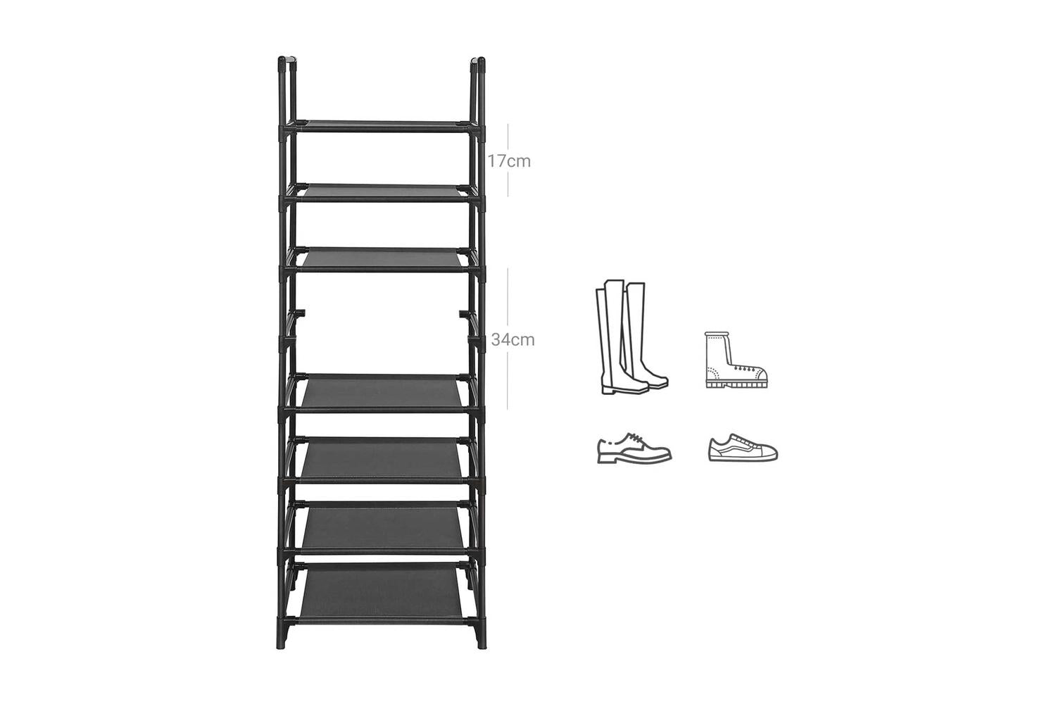 Shoe Rack | Shoe Storage Shelf | Non-woven Fabric & Iron | 8-tier 46x28x145cm-4