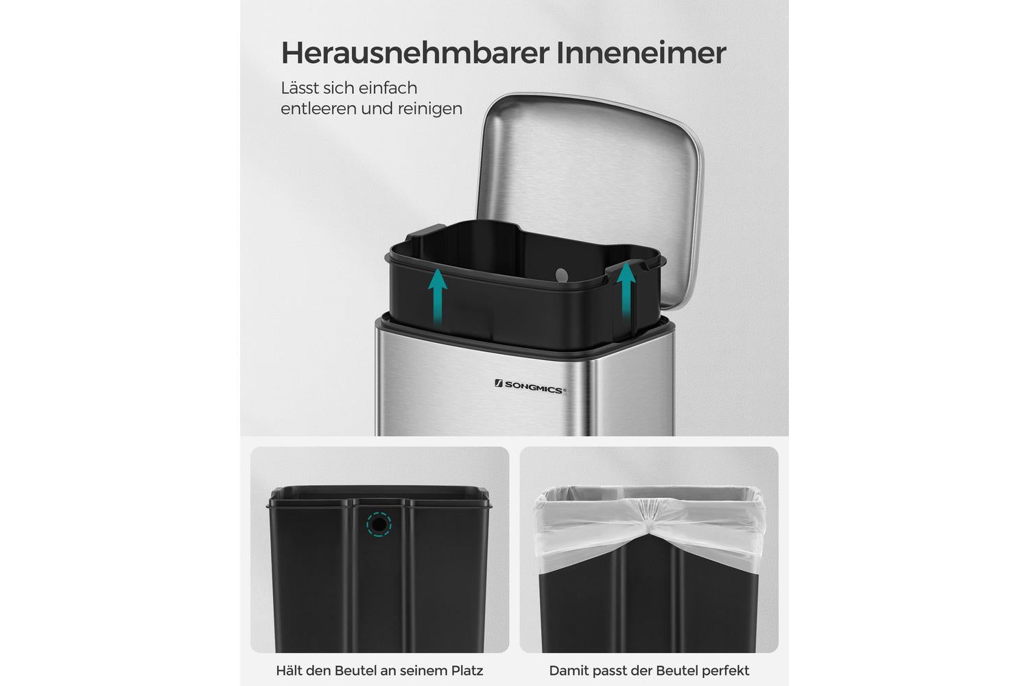 Songmics Trash Can | Rubbish Bin | Stainless Steel | 61.5cm-4