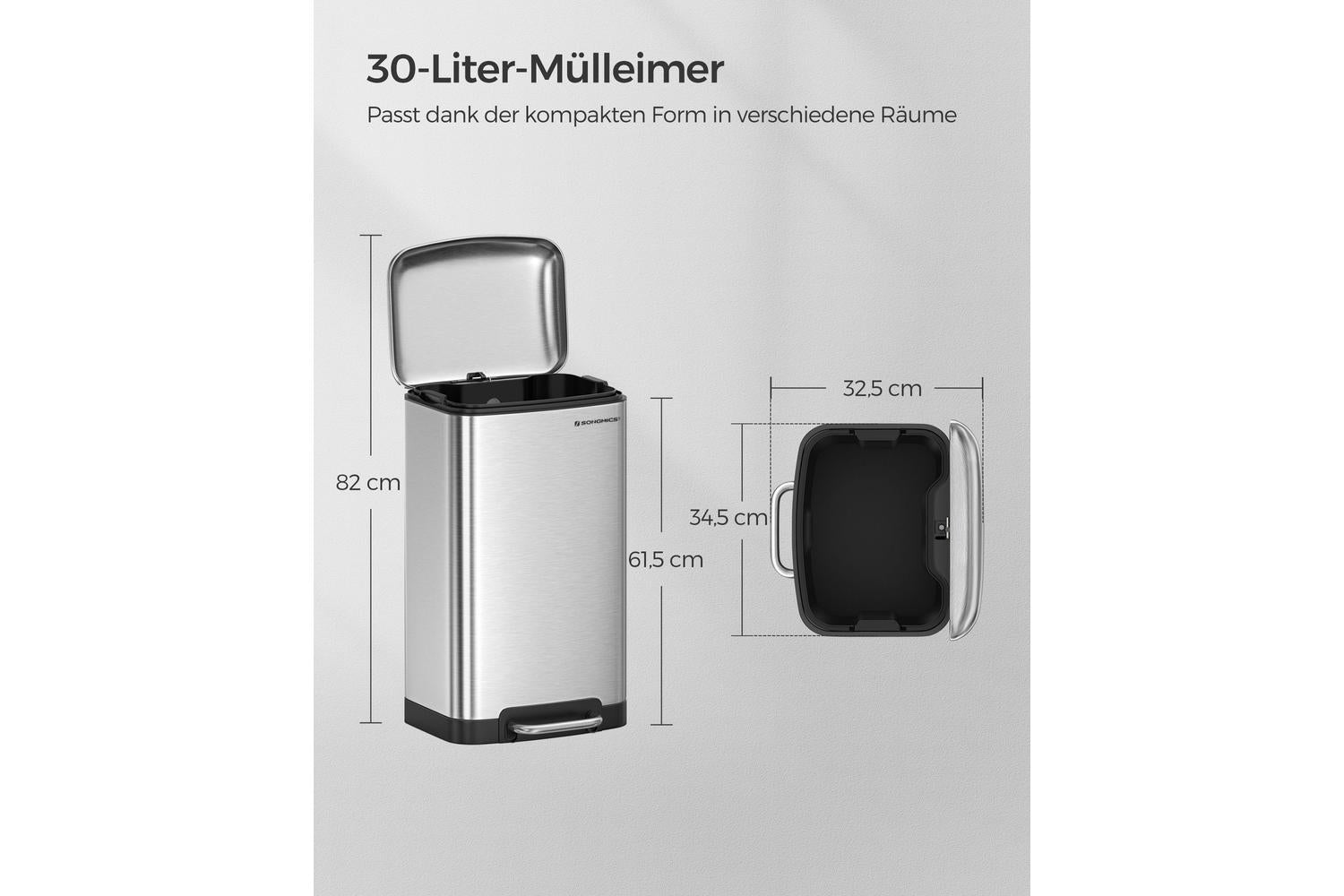 Songmics Trash Can | Rubbish Bin | Stainless Steel | 61.5cm-5