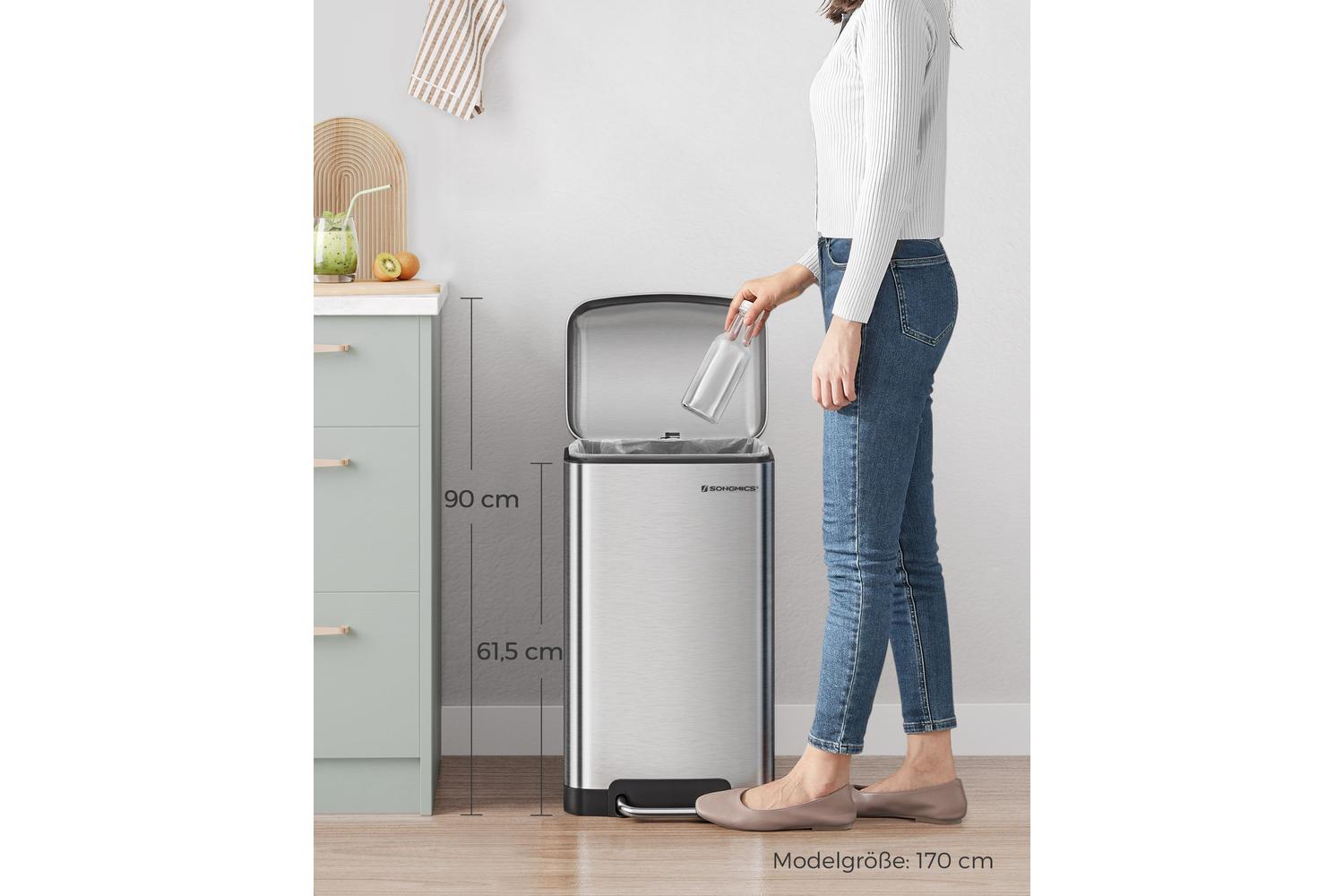 Songmics Trash Can | Rubbish Bin | Stainless Steel | 61.5cm-6