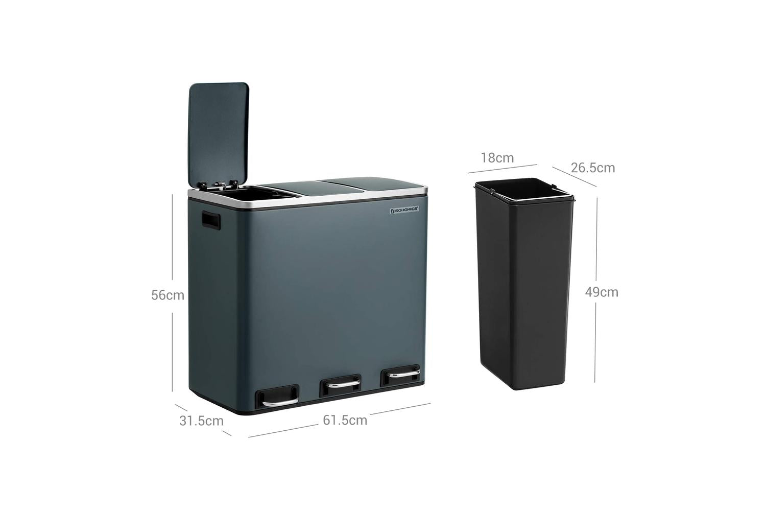 Songmics Garbage Can | Rubbish Bin | Steel And Abs Plastic | 60.4 X 30 X 56.3 Cm-6