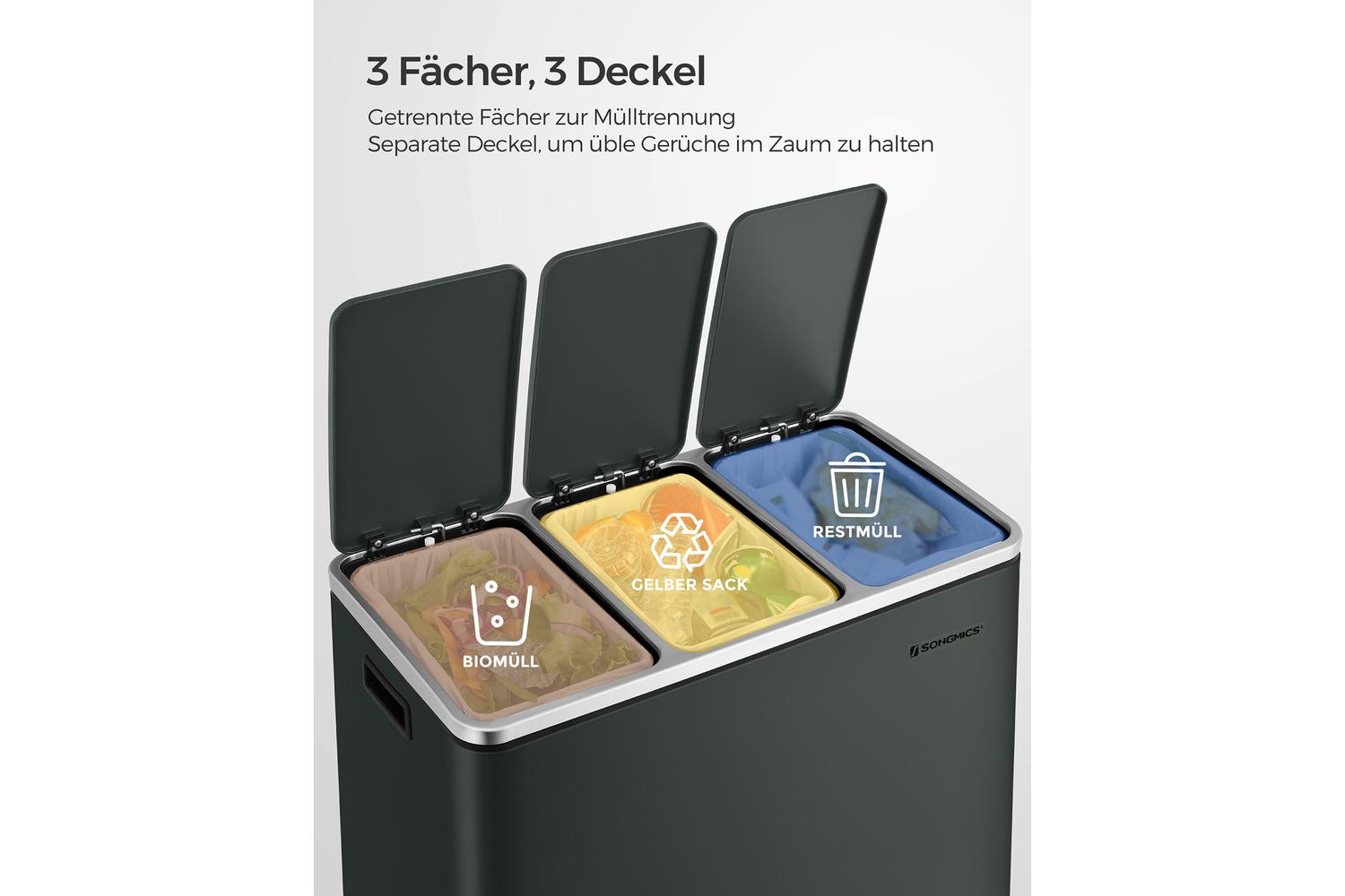 Songmics Garbage Can | Rubbish Bin | Steel & Plastic | 61.5 X 31.5 X 56 Cm-2