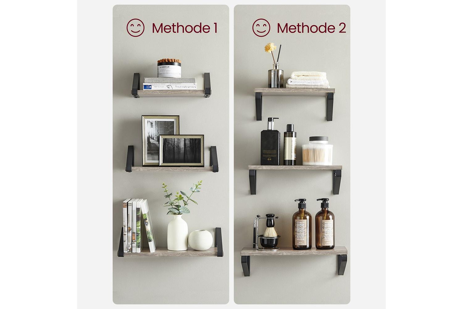 Vasagle Wall Shelf Set | Wood Chipboard And Steel | Greige-black | Set Of 3-4