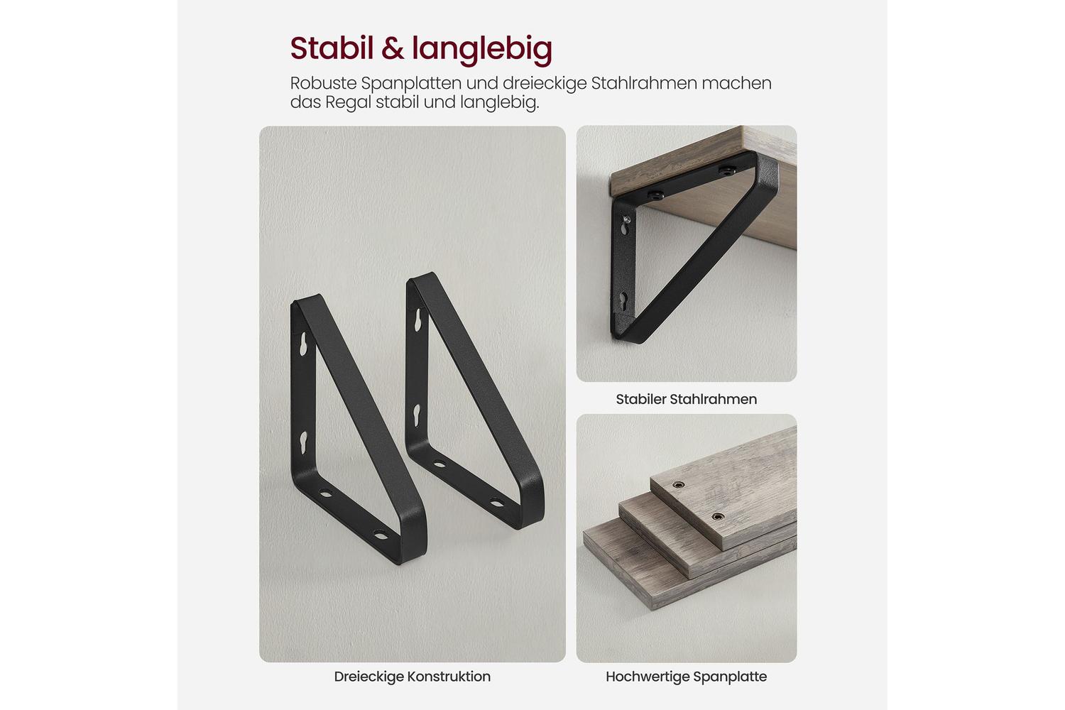Vasagle Wall Shelf Set | Wood Chipboard And Steel | Greige-black | Set Of 3-5