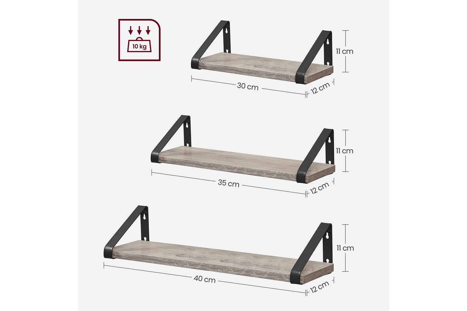 Vasagle Wall Shelf Set | Wood Chipboard And Steel | Greige-black | Set Of 3-6