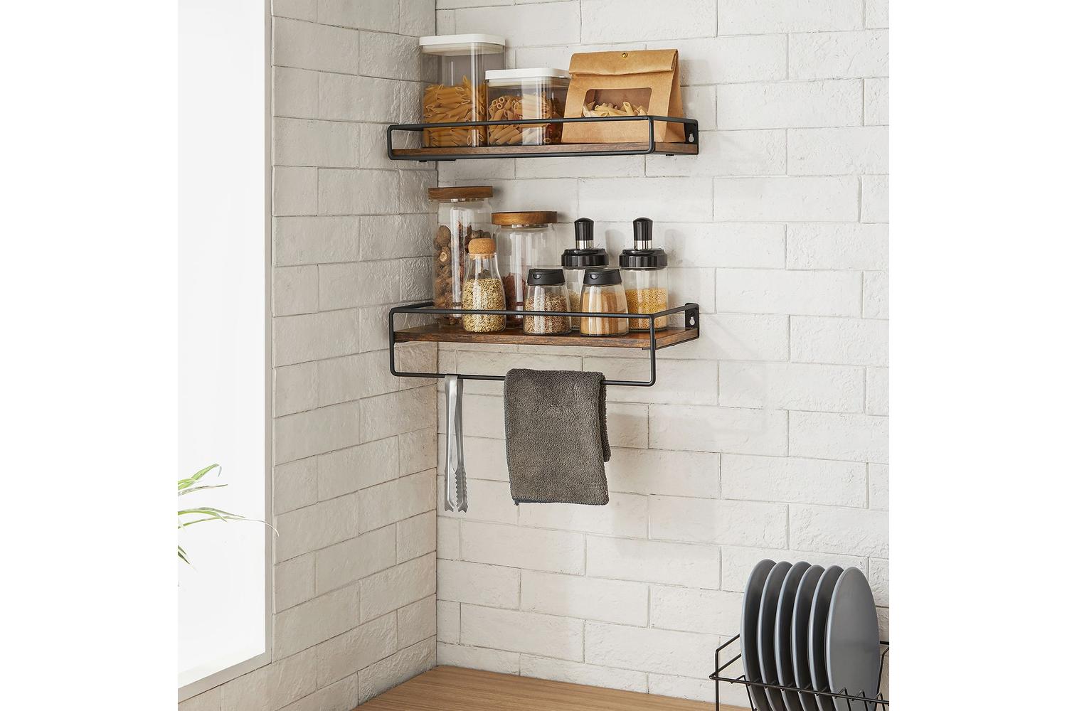 Wall Shelf | Wall Shelf | Particleboard And Steel | Rustic Brown And Black-2