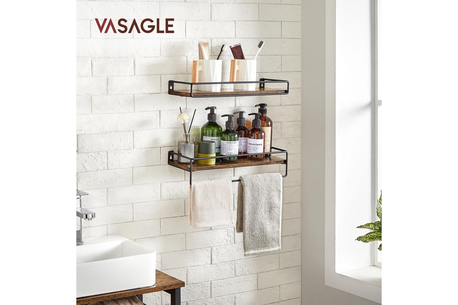 Wall Shelf | Wall Shelf | Particleboard And Steel | Rustic Brown And Black-3