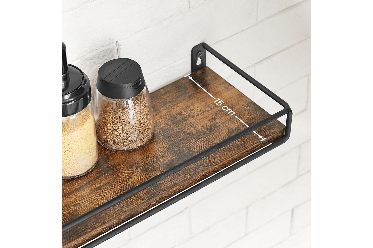 Wall Shelf | Wall Shelf | Particleboard And Steel | Rustic Brown And Black-4