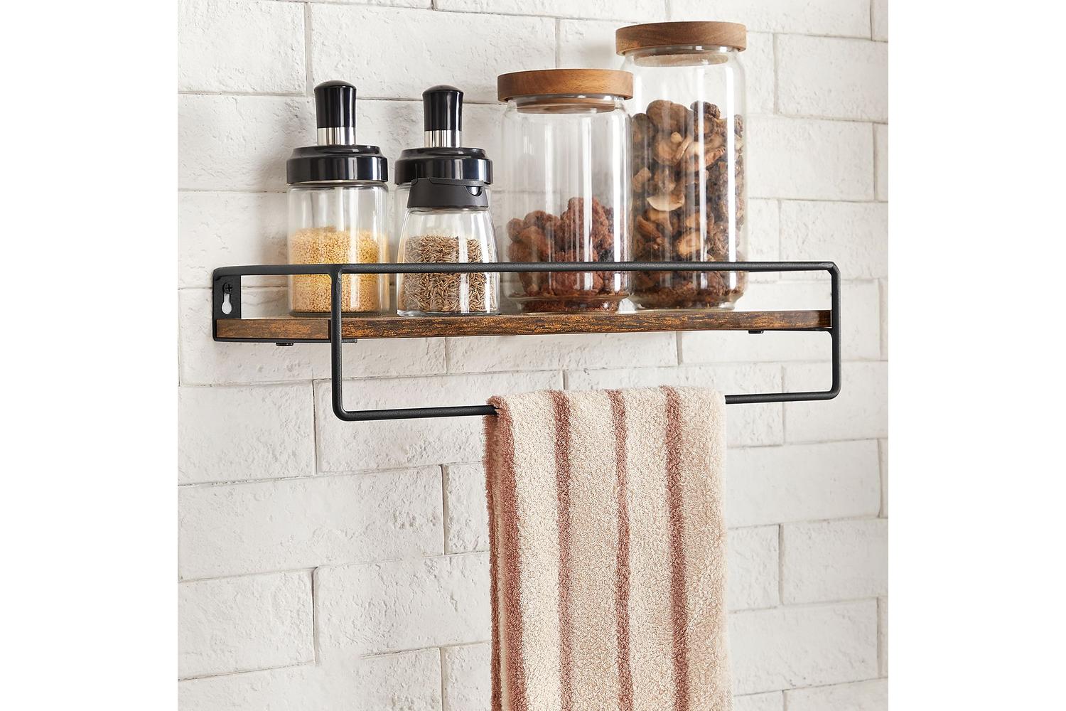 Wall Shelf | Wall Shelf | Particleboard And Steel | Rustic Brown And Black-5