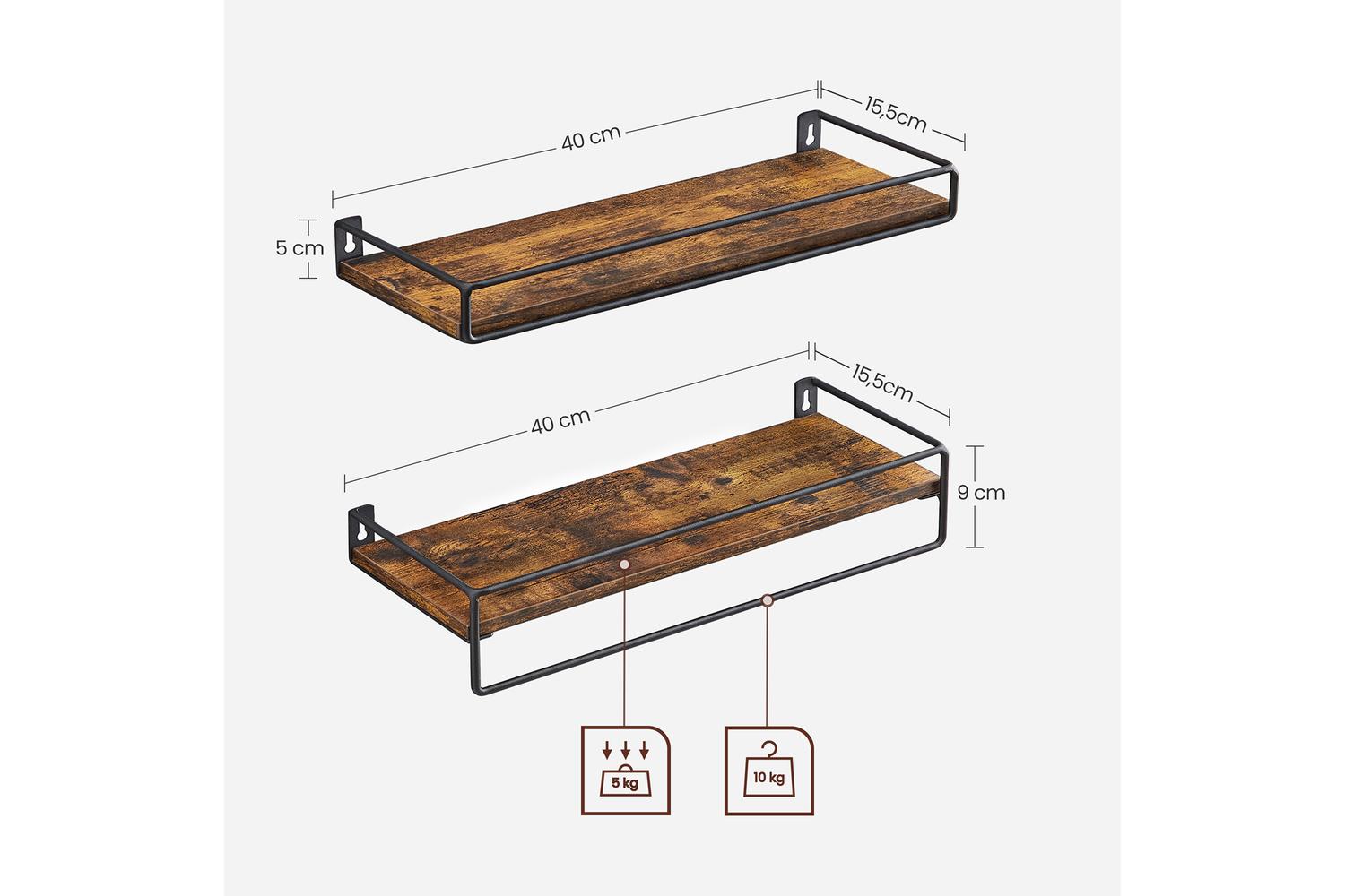 Wall Shelf | Wall Shelf | Particleboard And Steel | Rustic Brown And Black-7