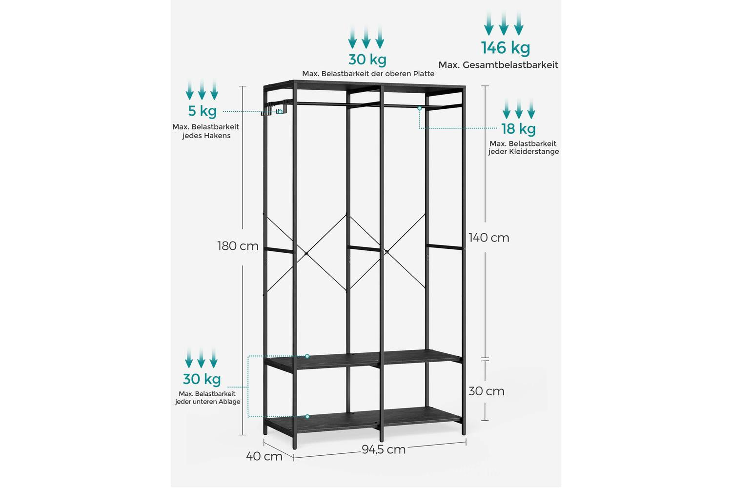 Wardrobe | Clothes Storage | Steel And Particleboard | 94.5 X 40 X 180 Cm-5