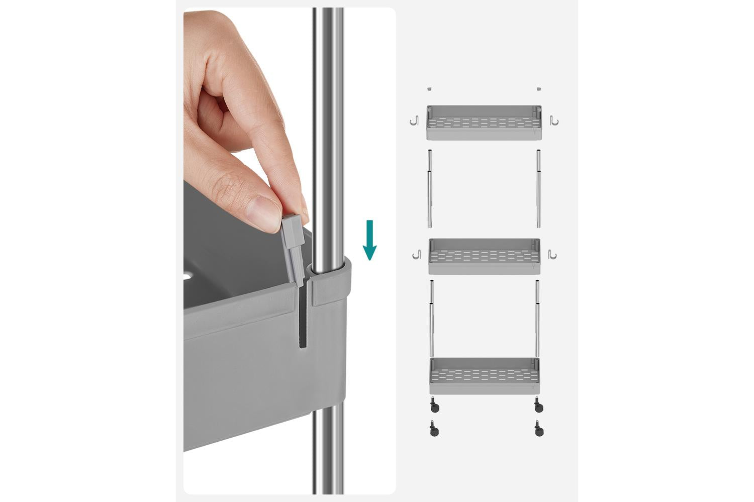 Kitchen Storage Rack | Storage Trolley | Stainless Steel & Pp Plastic | 23.6 X 42 X 60.6 Cm-5