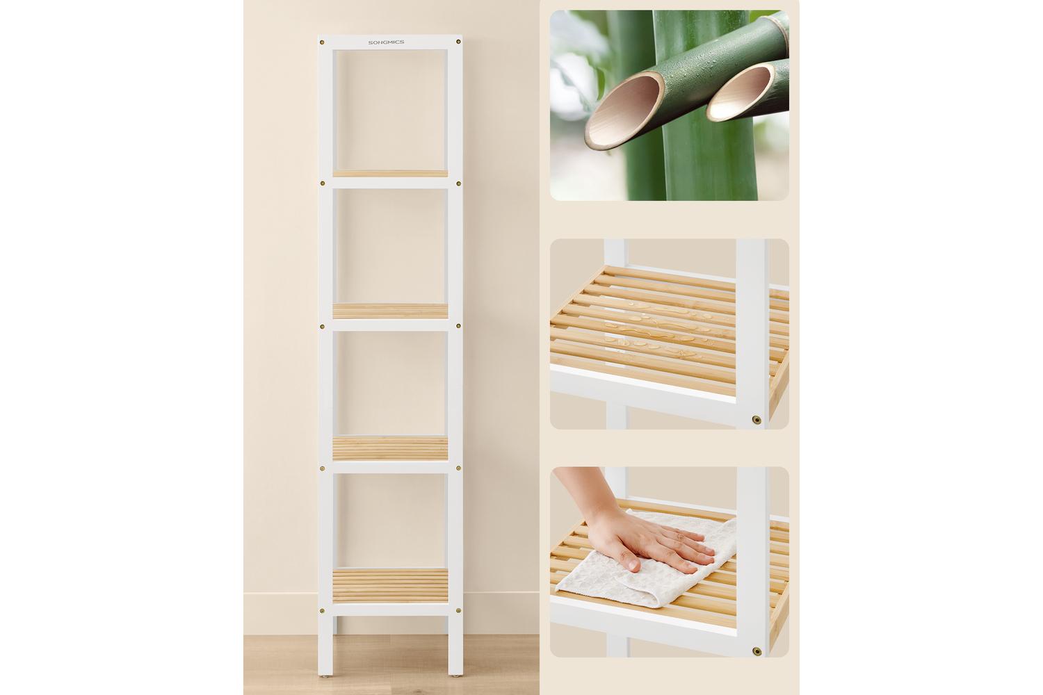 Five-layer White Bamboo Storage Rack | Bathroom Shelf | Bamboo | 146cm-2