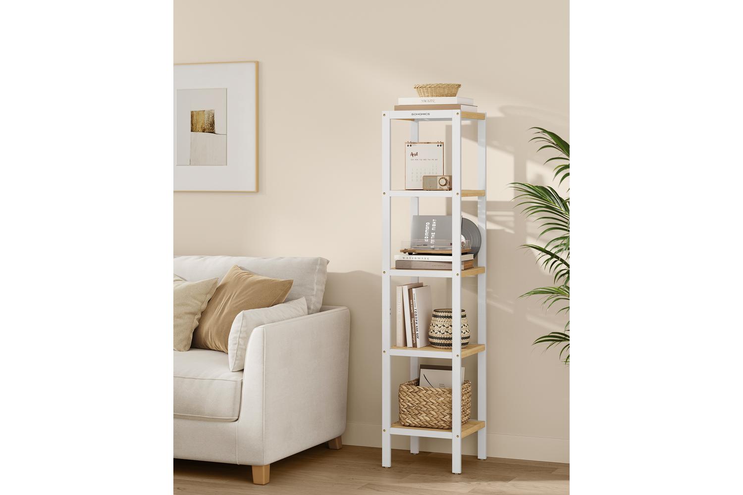 Five-layer White Bamboo Storage Rack | Bathroom Shelf | Bamboo | 146cm-3