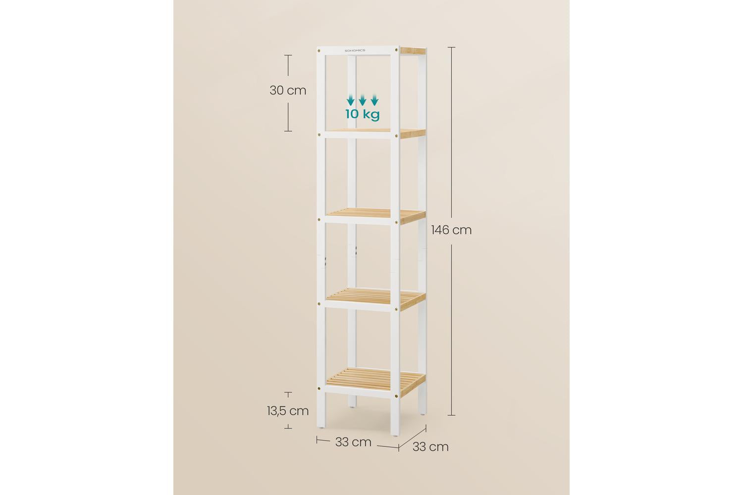 Five-layer White Bamboo Storage Rack | Bathroom Shelf | Bamboo | 146cm-5