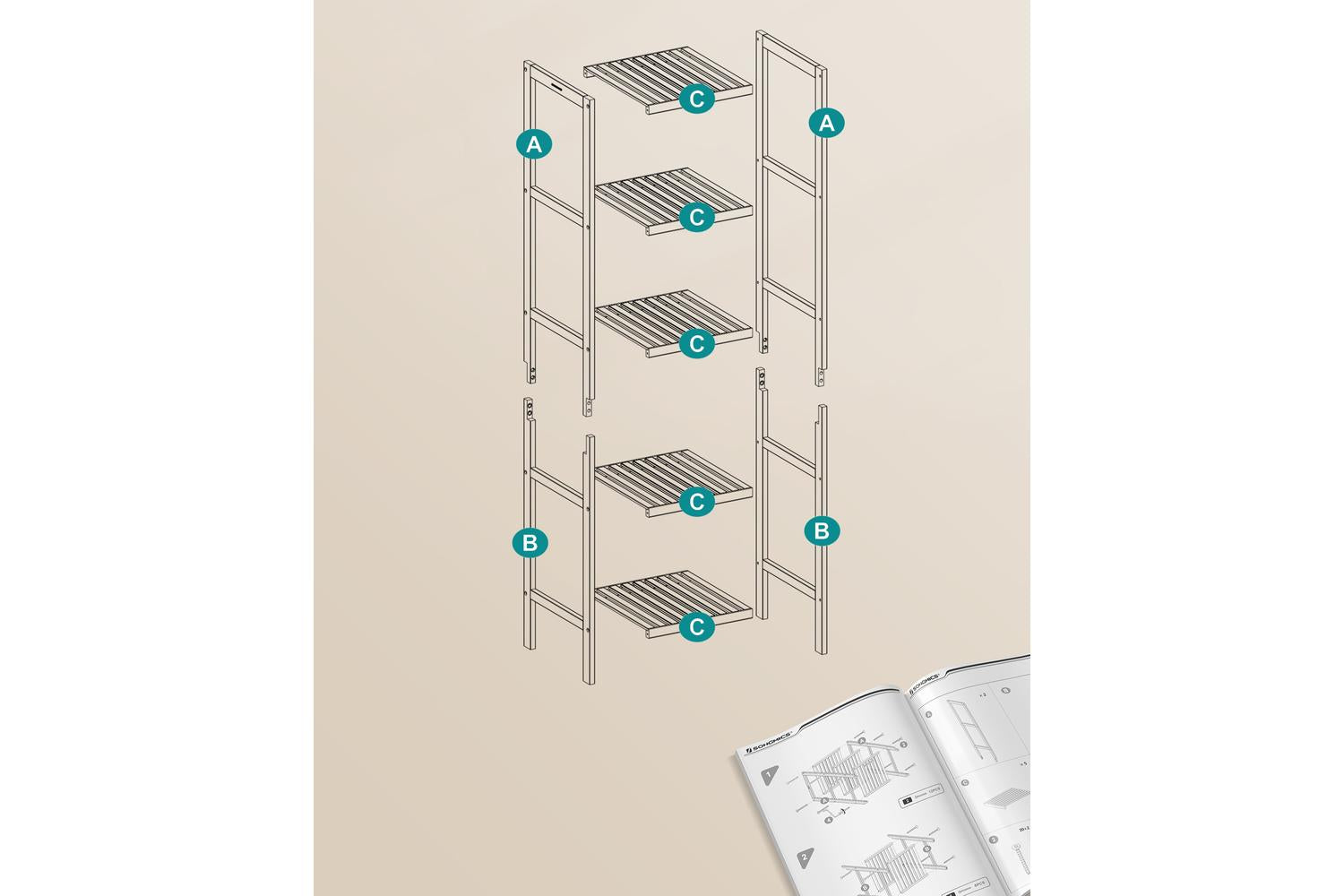 Five-layer White Bamboo Storage Rack | Bathroom Shelf | Bamboo | 146cm-6