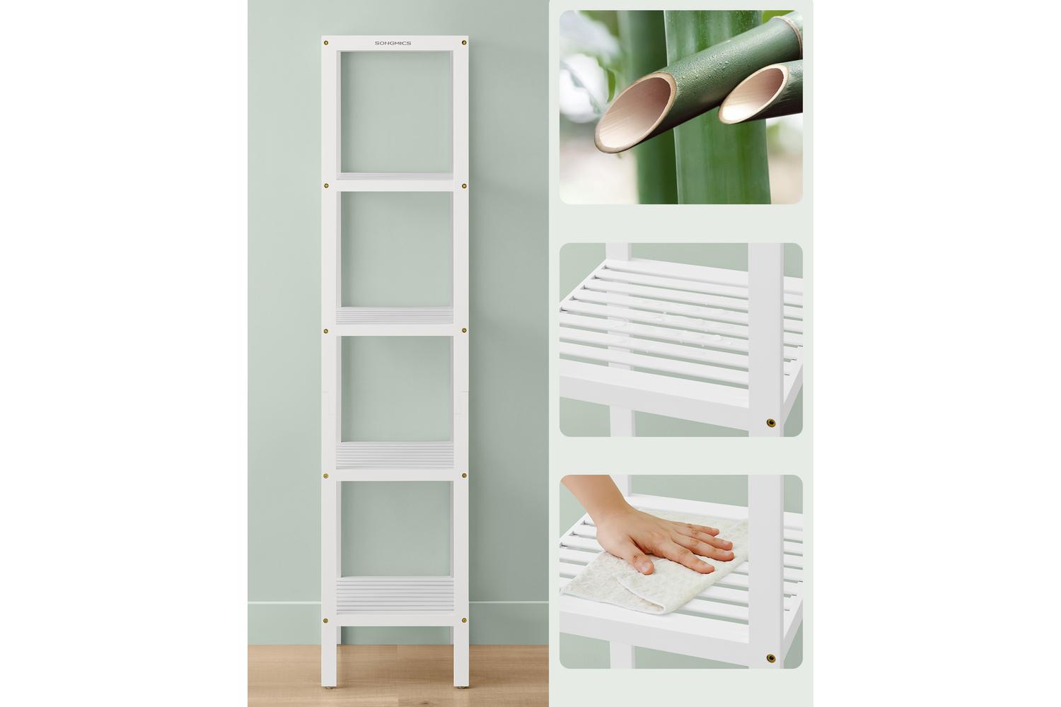 Five-layer White Bamboo Home Storage Rack | Bathroom Storage Rack | Bamboo | 146cm-2