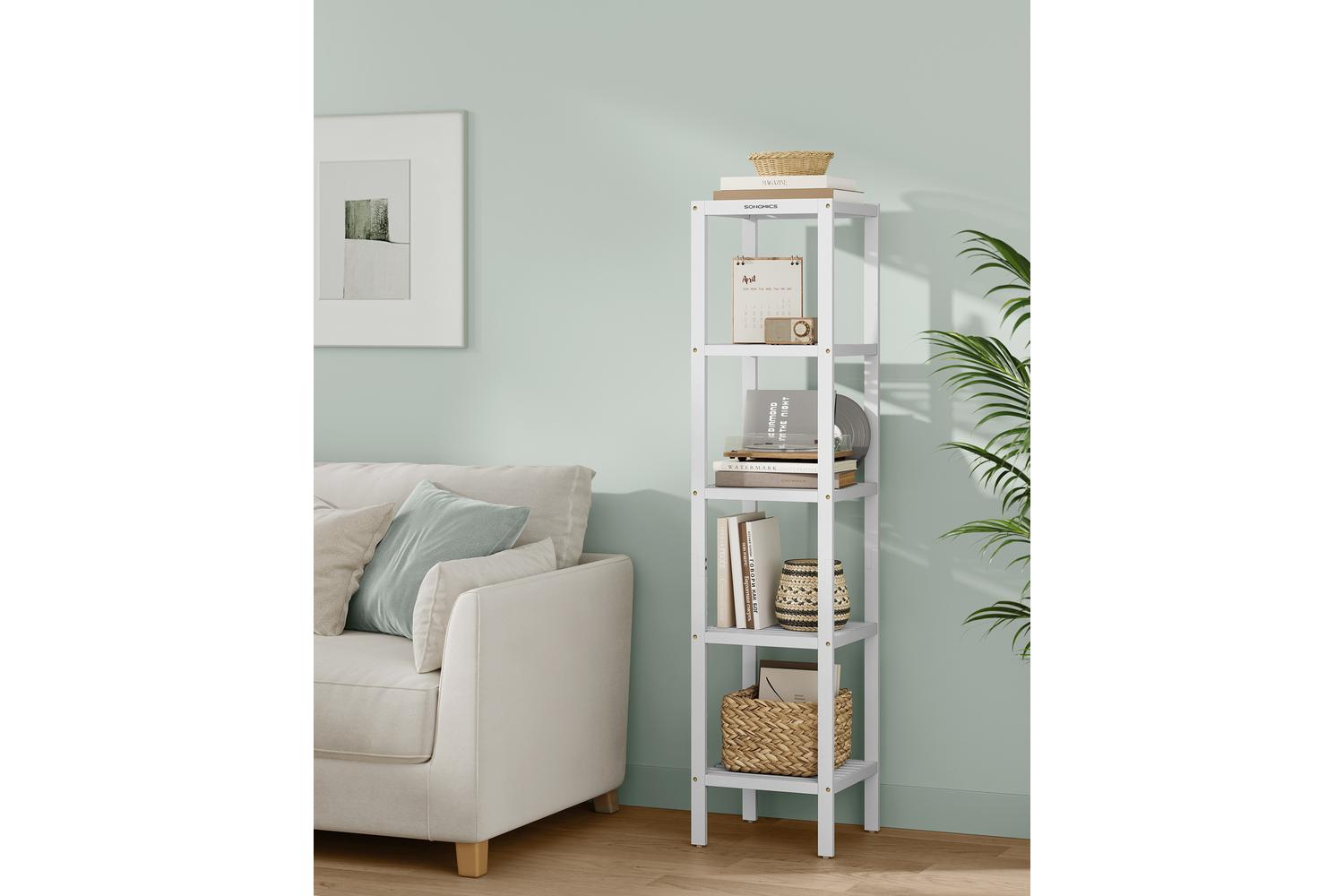 Five-layer White Bamboo Home Storage Rack | Bathroom Storage Rack | Bamboo | 146cm-3