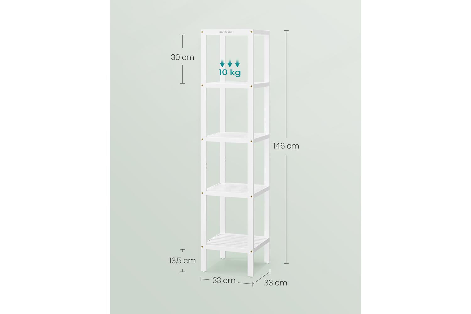Five-layer White Bamboo Home Storage Rack | Bathroom Storage Rack | Bamboo | 146cm-5