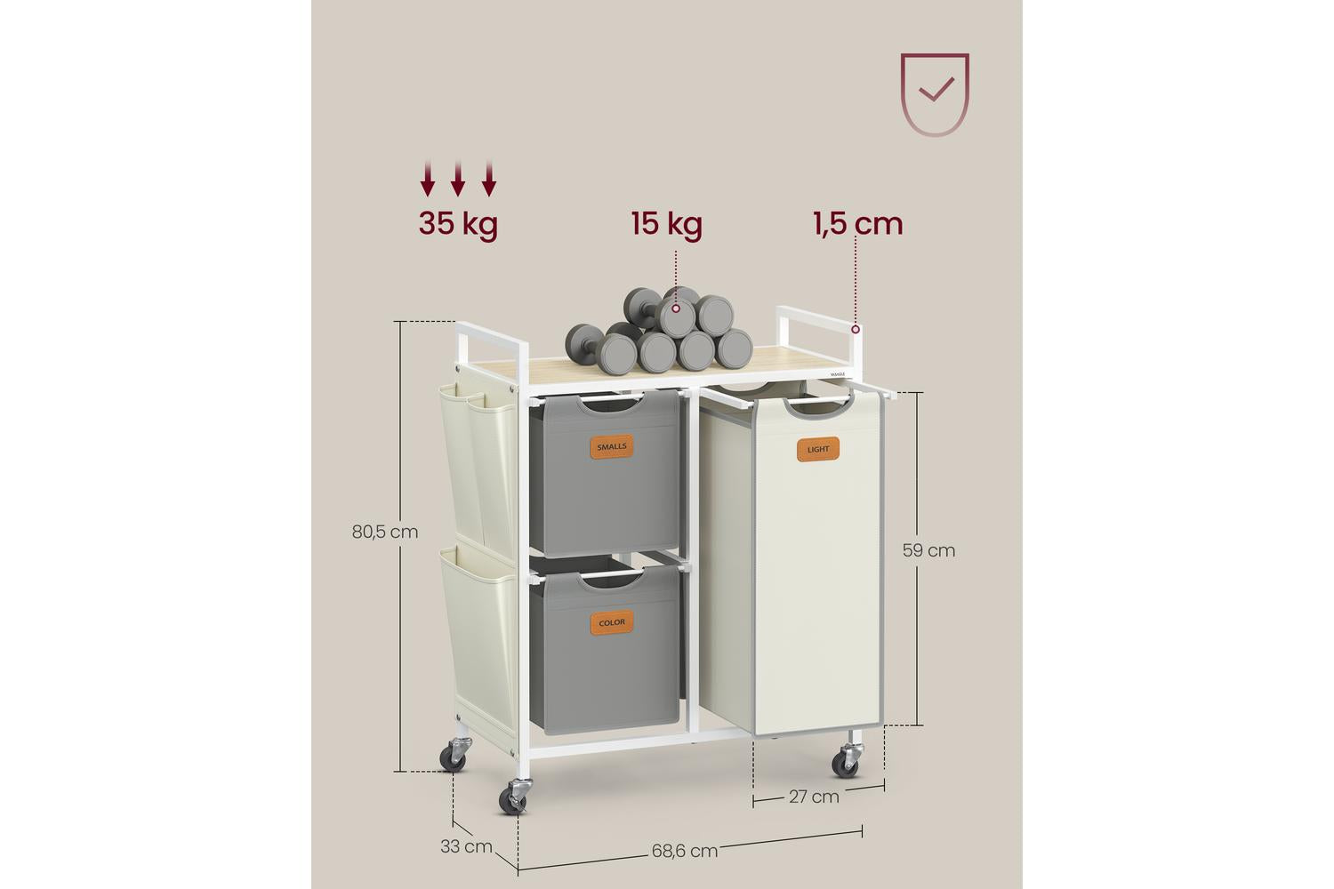 Laundry Basket | Laundry Cart | Steel & Oxford Fabric | 100l-5