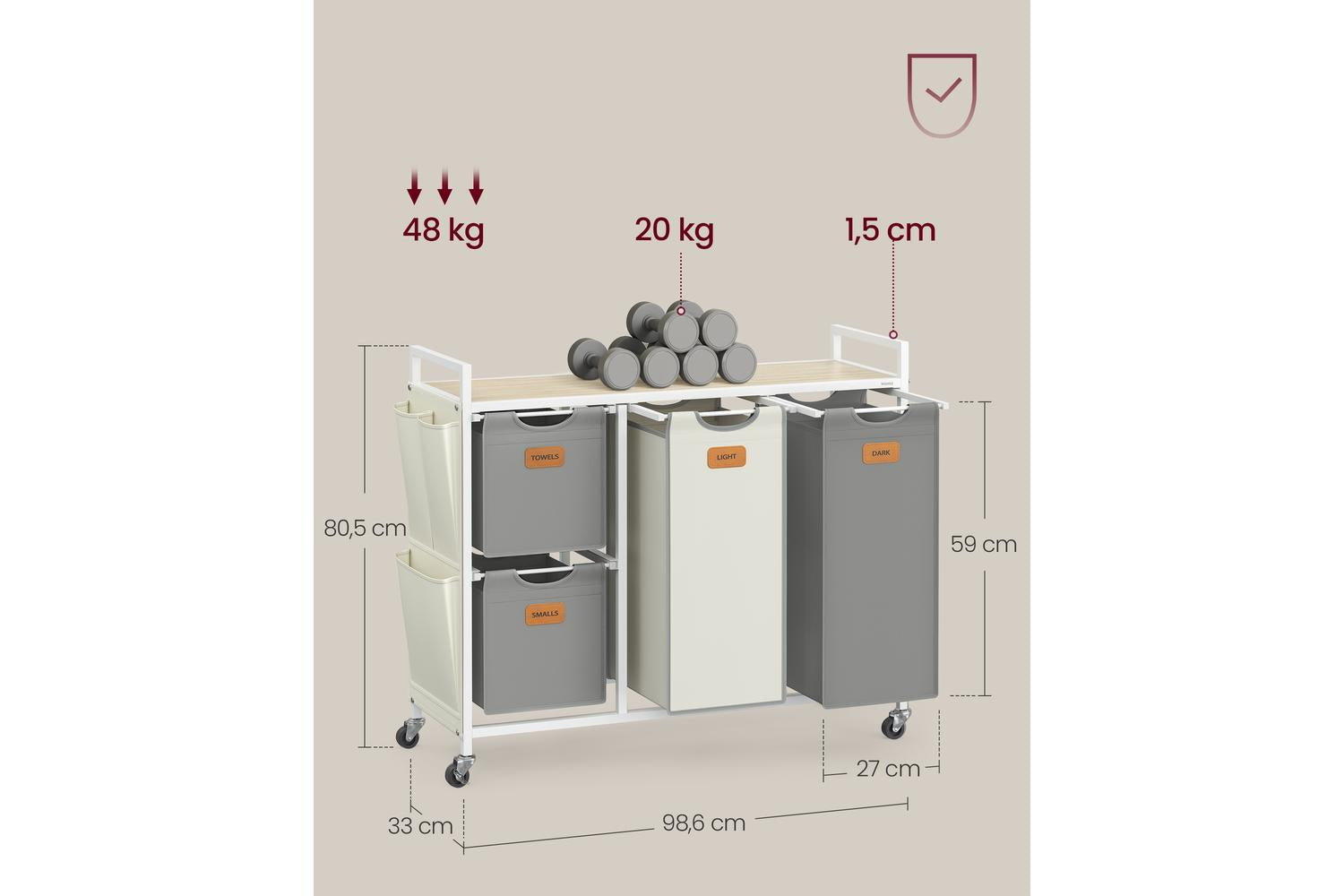 Laundry Basket | Laundry Cart | Steel & Oxford Fabric | 150l-6