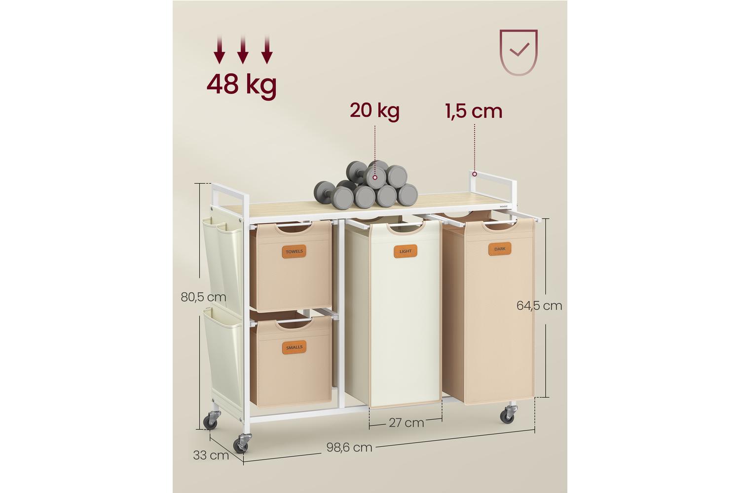 Laundry Basket | Laundry Cart | Steel & Oxford Fabric | 150l-5