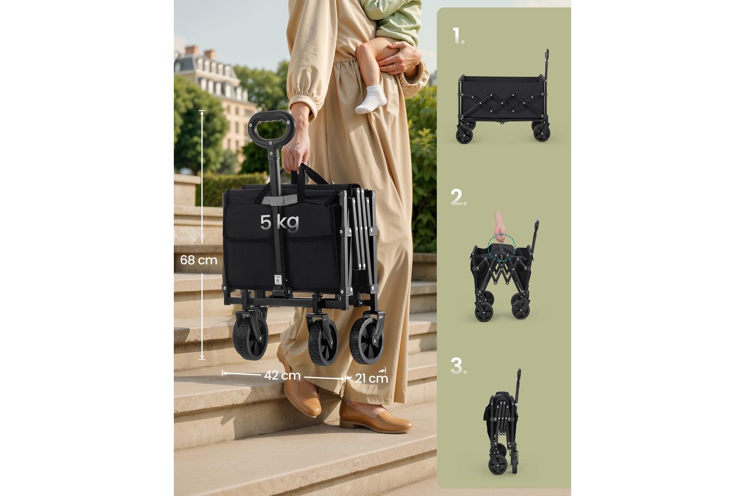 Foldable Wagon | Trolley | Steel & Oxford Fabric | 180kg Capacity-3