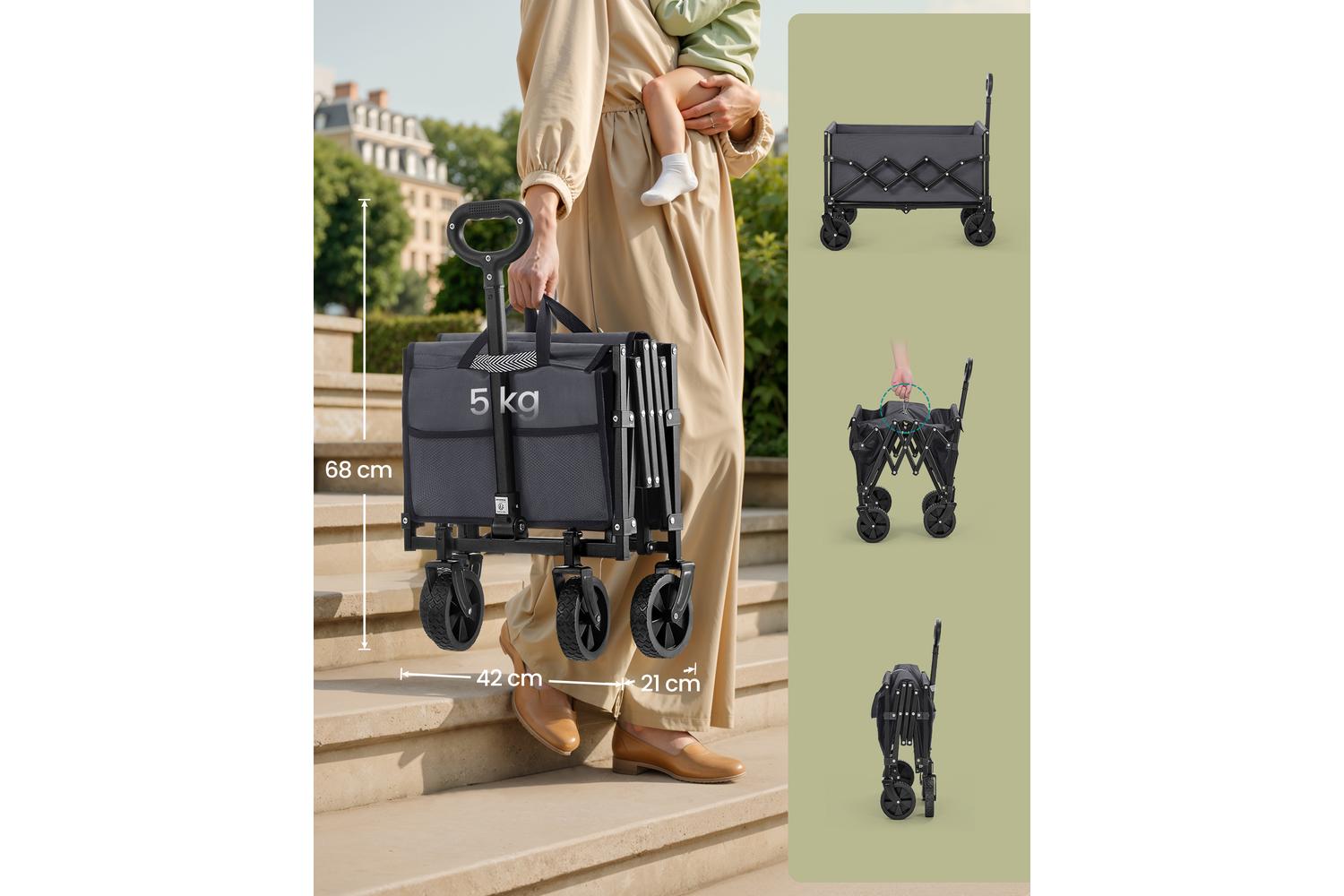 Foldable Wagon | Trolley | Steel & Oxford Fabric | 180kg Capacity-3