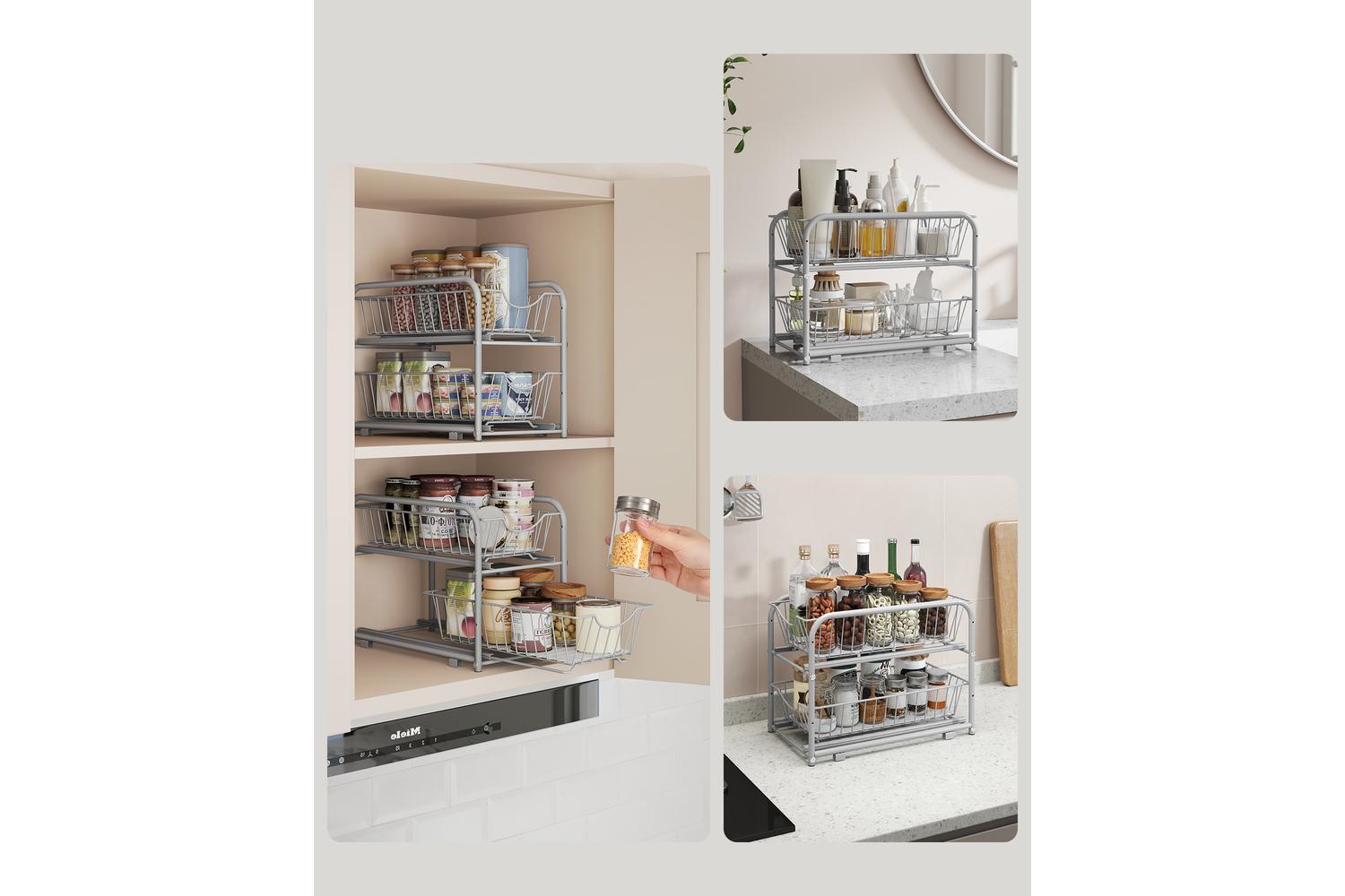 Pull-out Home Organizers | Cabinet Organiser | Steel | Two-tier-2