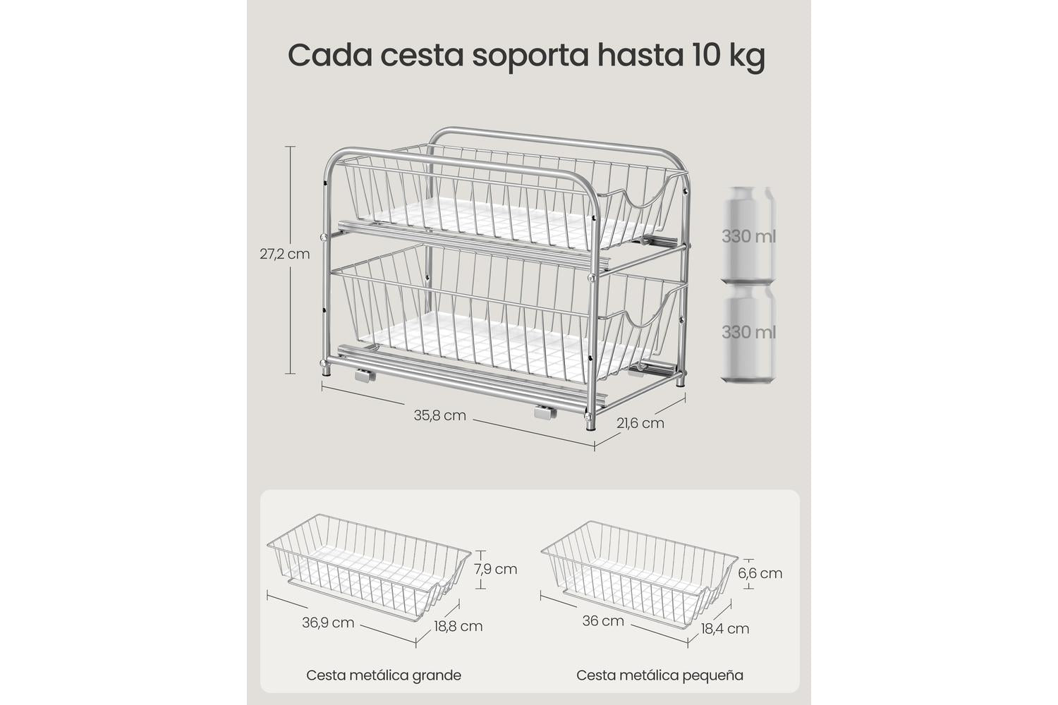 Pull-out Home Organizers | Cabinet Organiser | Steel | Two-tier-6