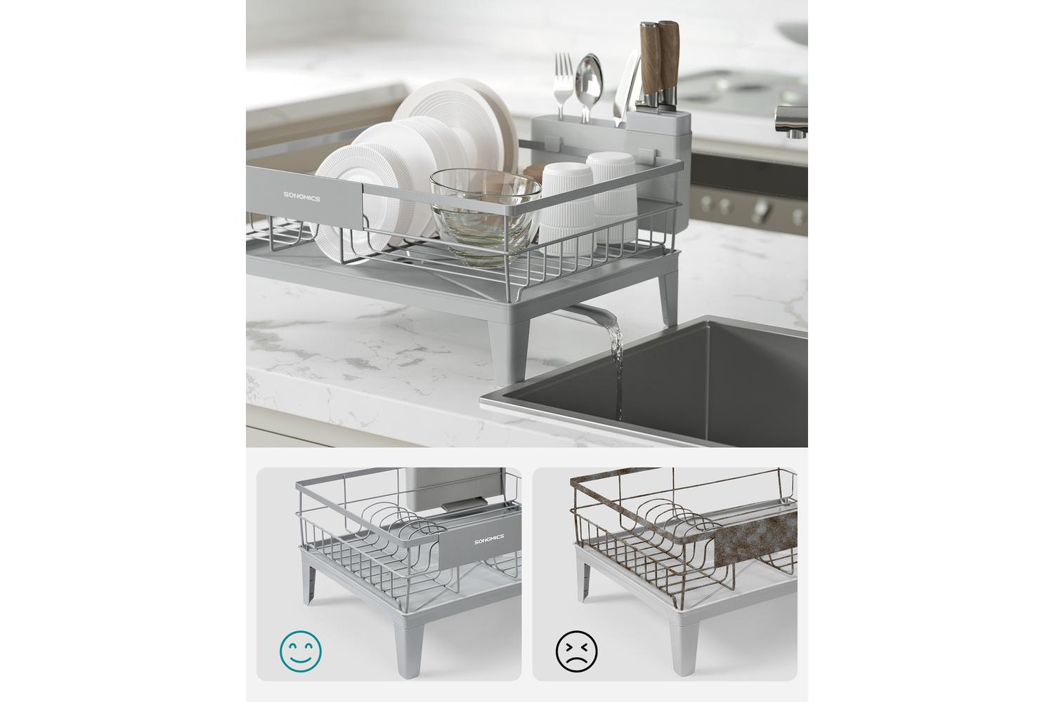 Songmics Dish Rack | Kitchen Dish Drainer | Steel & Plastic | 31 X 42 X 18.5 Cm-2