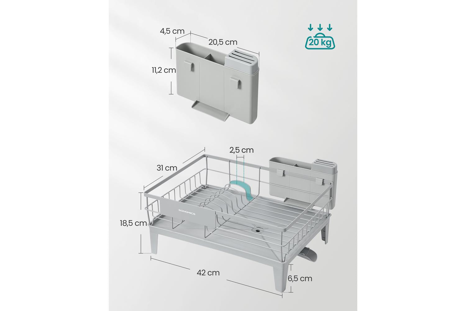 Songmics Dish Rack | Kitchen Dish Drainer | Steel & Plastic | 31 X 42 X 18.5 Cm-5