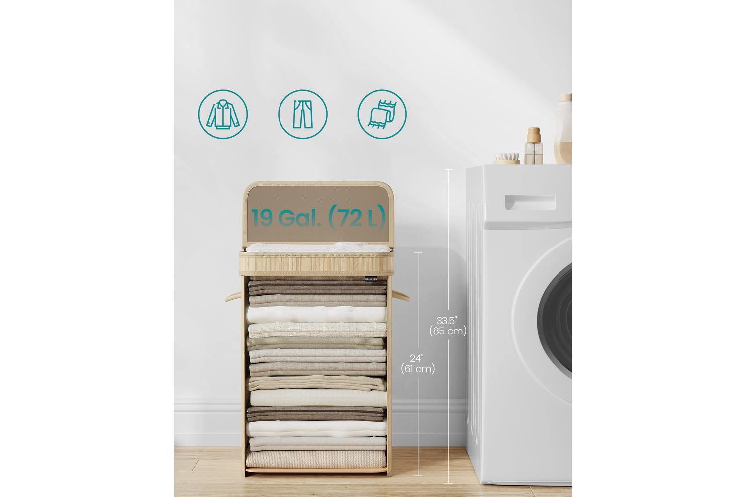 Laundry Hamper | Laundry Basket | Bamboo | 72l-3