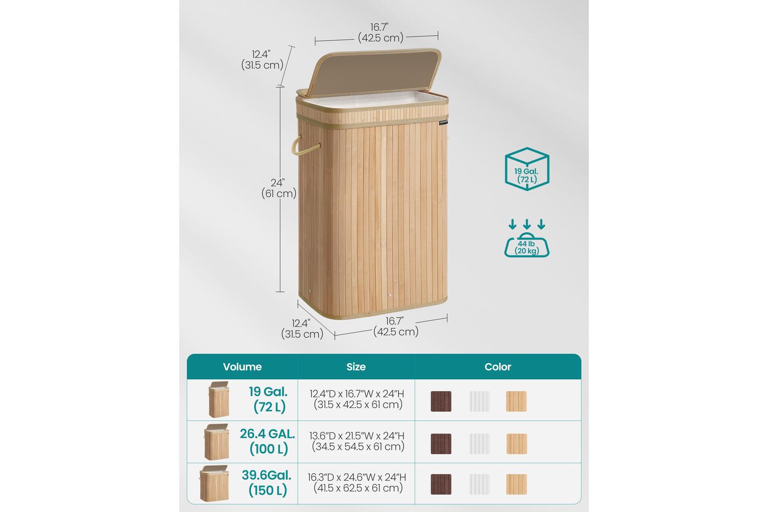 Laundry Hamper | Laundry Basket | Bamboo | 72l-4