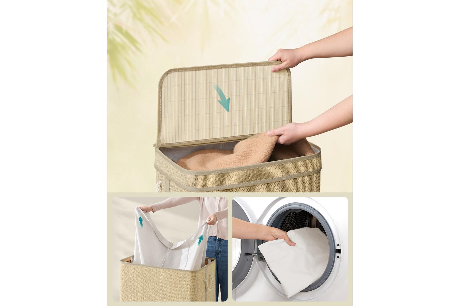 Laundry Hamper | Laundry Basket | Bamboo & Metal | 90 Litre-2