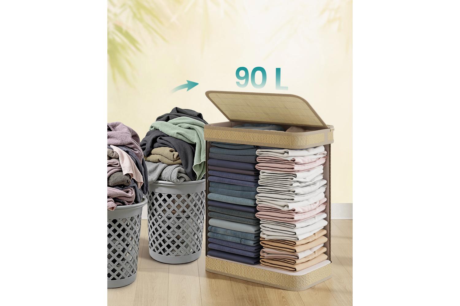 Laundry Hamper | Laundry Basket | Bamboo & Metal | 90 Litre-3
