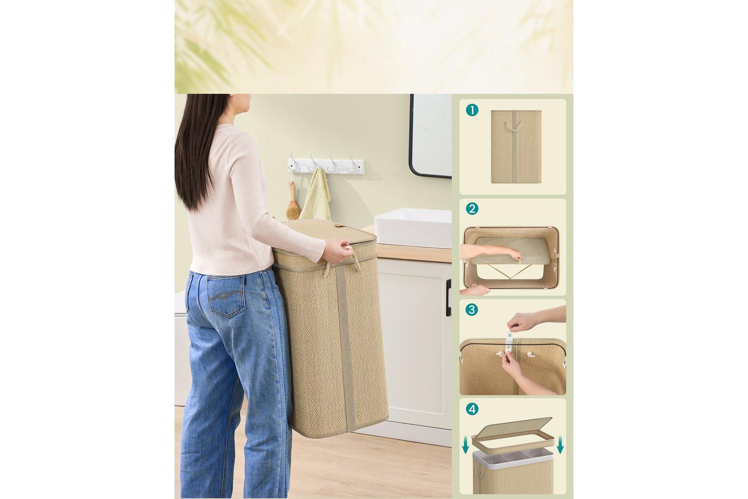 Laundry Hamper | Laundry Basket | Bamboo & Metal | 90 Litre-5