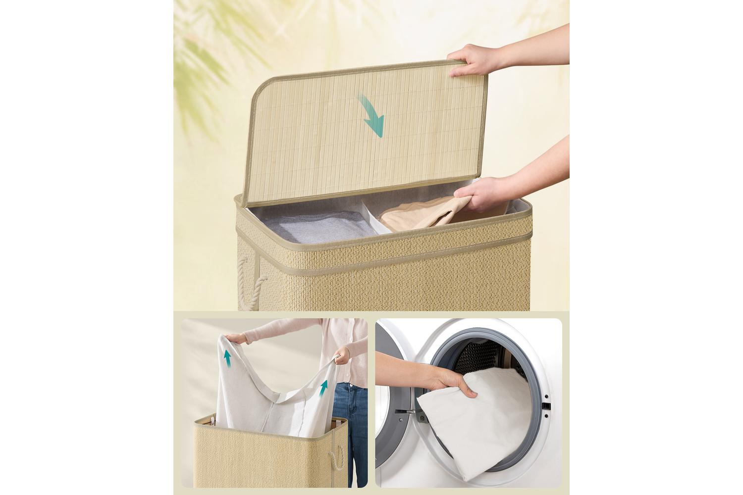 Laundry Hamper | Laundry Basket | Bamboo & Metal | 130 Litre-2