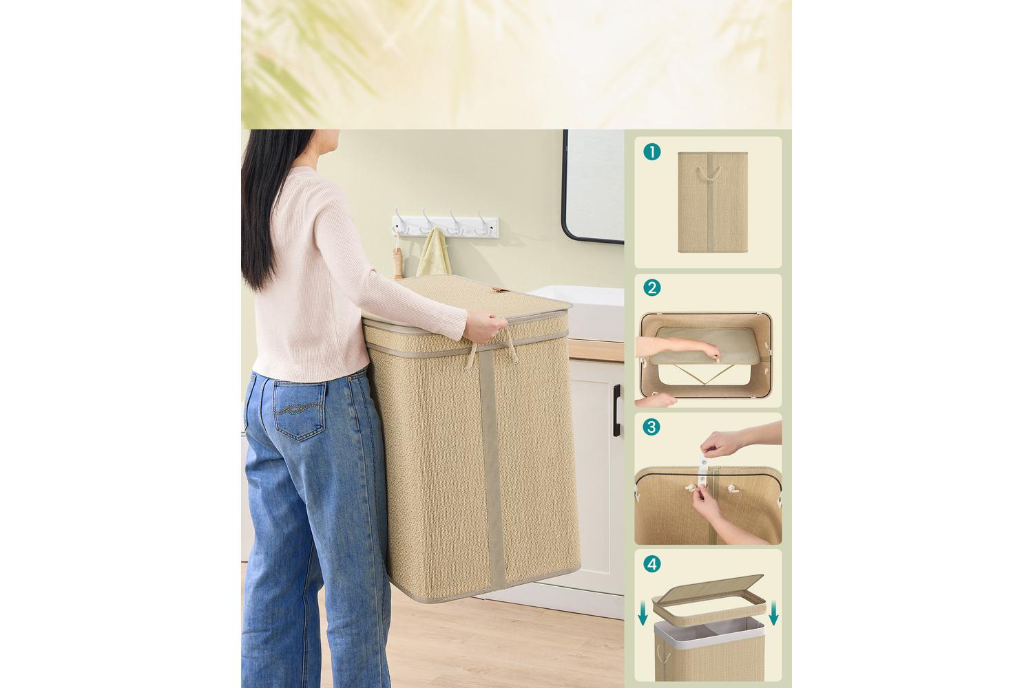 Laundry Hamper | Laundry Basket | Bamboo & Metal | 130 Litre-5