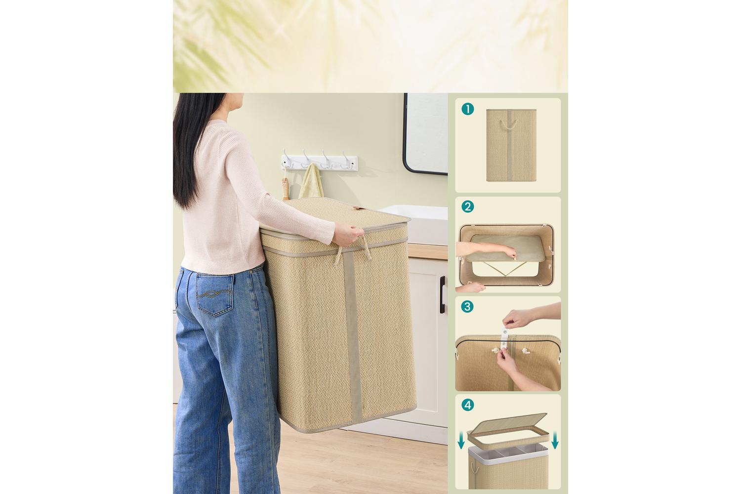 Laundry Hamper | Laundry Basket | Bamboo & Metal | 170 Litre-5