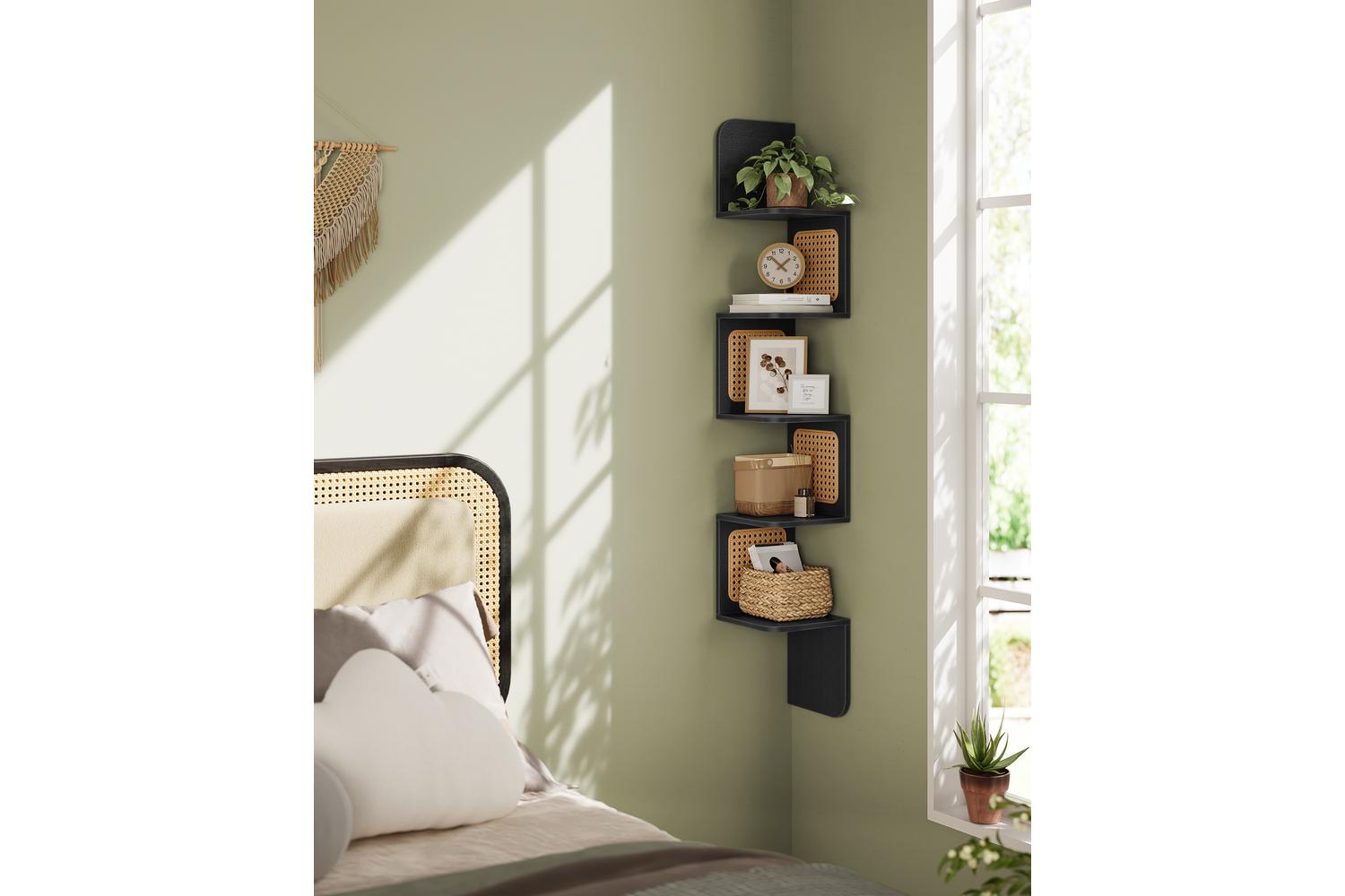 Vasagle Corner Shelf | Wall Mounted | Pvc Rattan Sides | 5 Tier-2