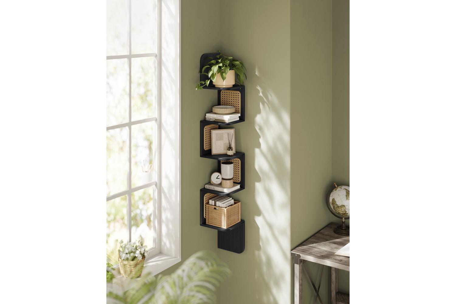 Vasagle Corner Shelf | Wall Mounted | Pvc Rattan Sides | 5 Tier-3