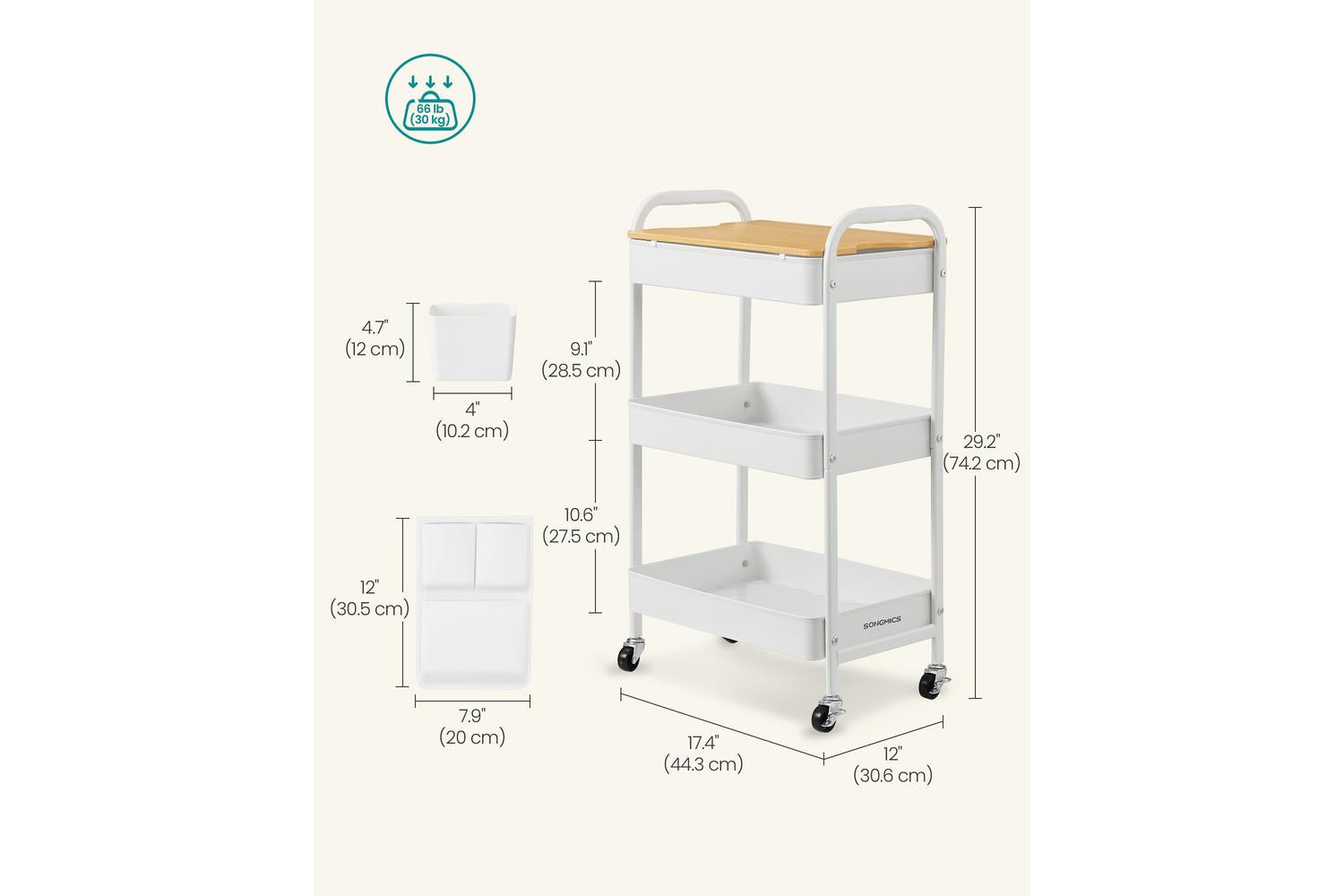 Storage Cart | Trolley | Steel And Mdf | 3-tier-4