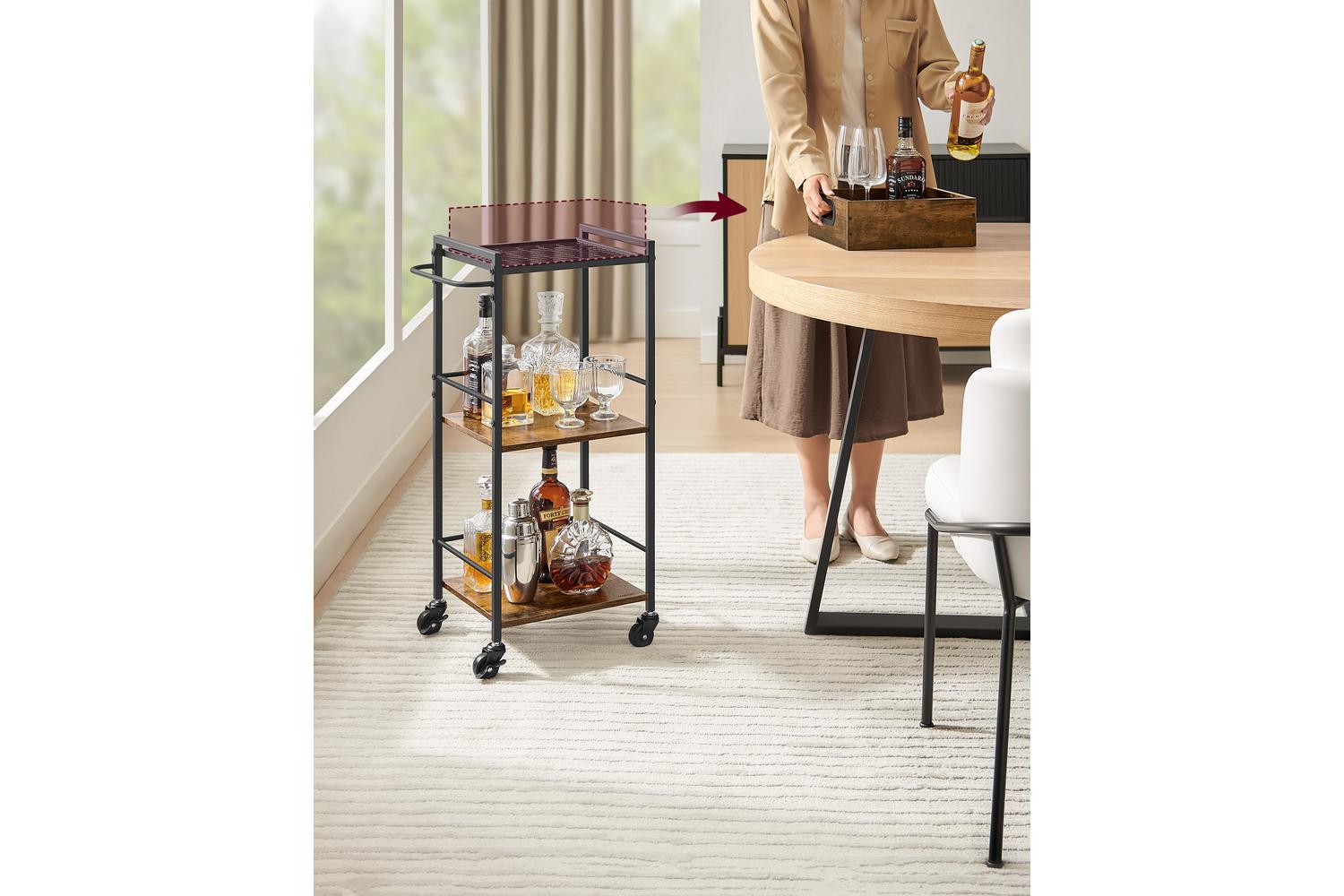 Vasagle Serving Cart | Trolley | Vintage Brown And Black | Three Shelves-2
