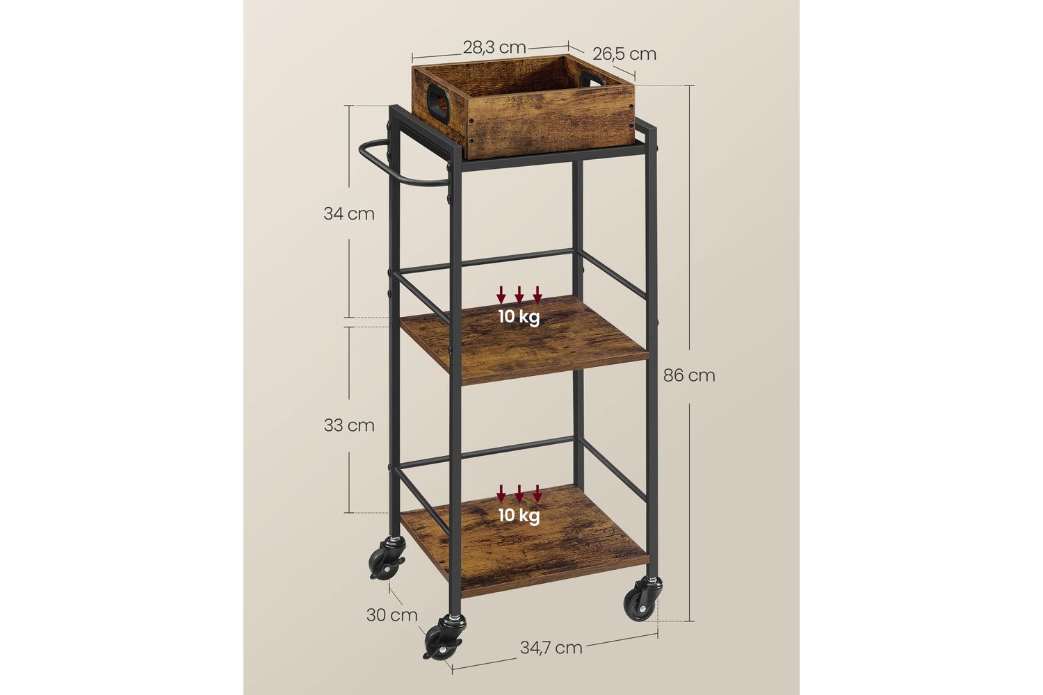 Vasagle Serving Cart | Trolley | Vintage Brown And Black | Three Shelves-5